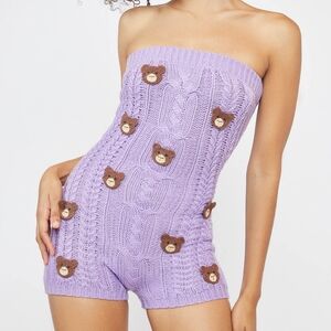Purple Knit teddy bear Romper